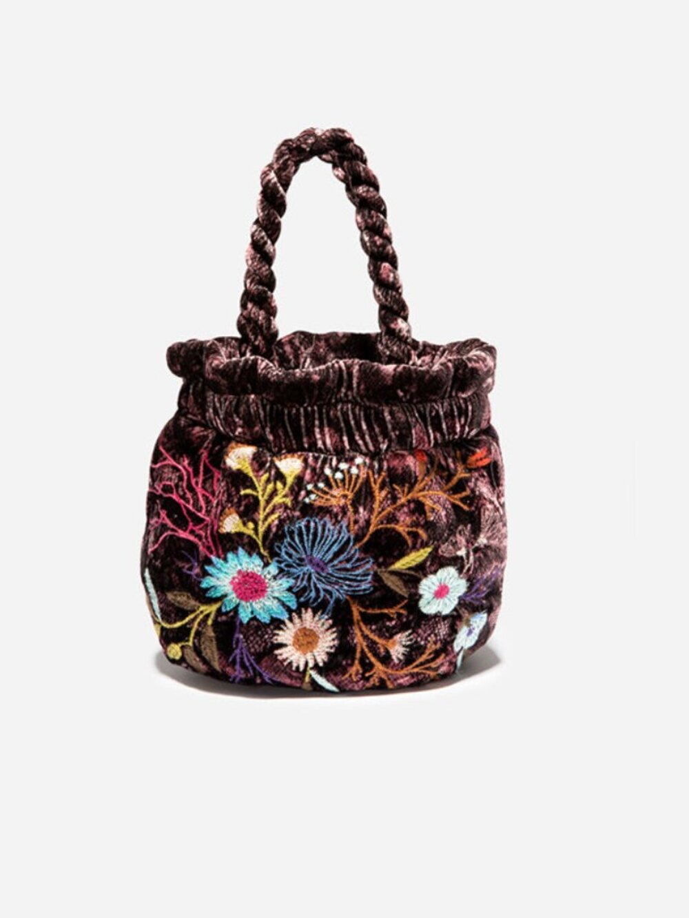 Johnny Was Ulla Velvet Pouch Small Maroon Leopard Rayon Embroidery Flower Bag NW